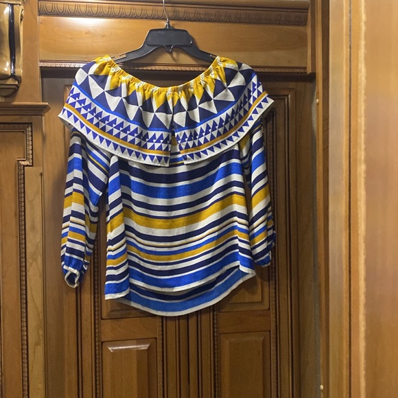 Chico’s Off-The-Shoulder Top Graphic Stripe Top Size X-Small - Picture 5 of 9